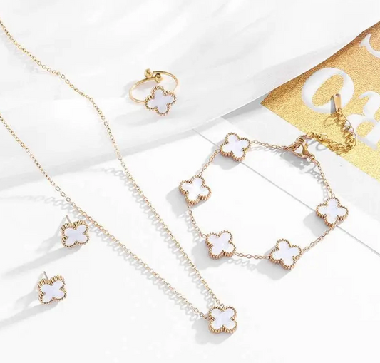 White Ubax Van Cleef Set - 18K Gold Plated