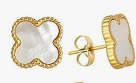 White Ubax Van Cleef Earrings - 18K Gold Plated