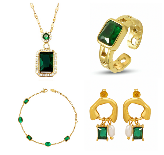 Elwaad Emerald Set - 18K Gold Plated