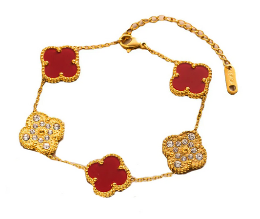 Red Ubax Van Cleef Bracelet With Diamonds 2.0 - 18K Gold Plated